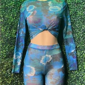 Blue Floral 2 Piece Sheer Set